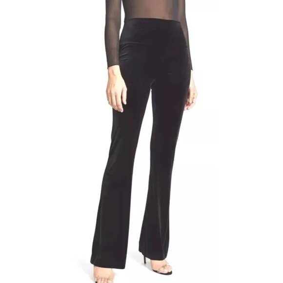 Norma Kamali Velvet Pull On Bootcut Pants Size Large Black Business Casual